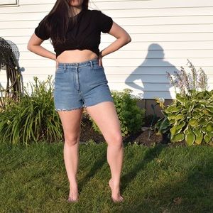 Christopher & Banks light wash denim shorts with a raw edge cut